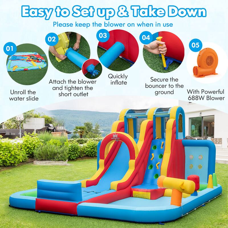 Gymax Inflatable Water Slide w/ Long Slide Climbing Wall Splash Pools