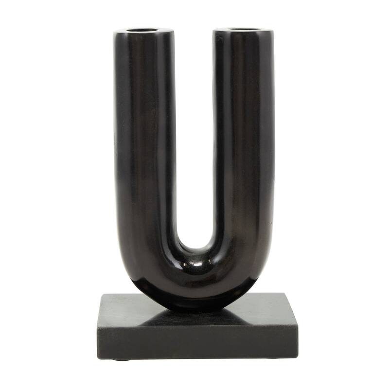 Gold or Black Aluminum U-Shaped Geometric Candle Holder with Marble Bases (Set of 2)