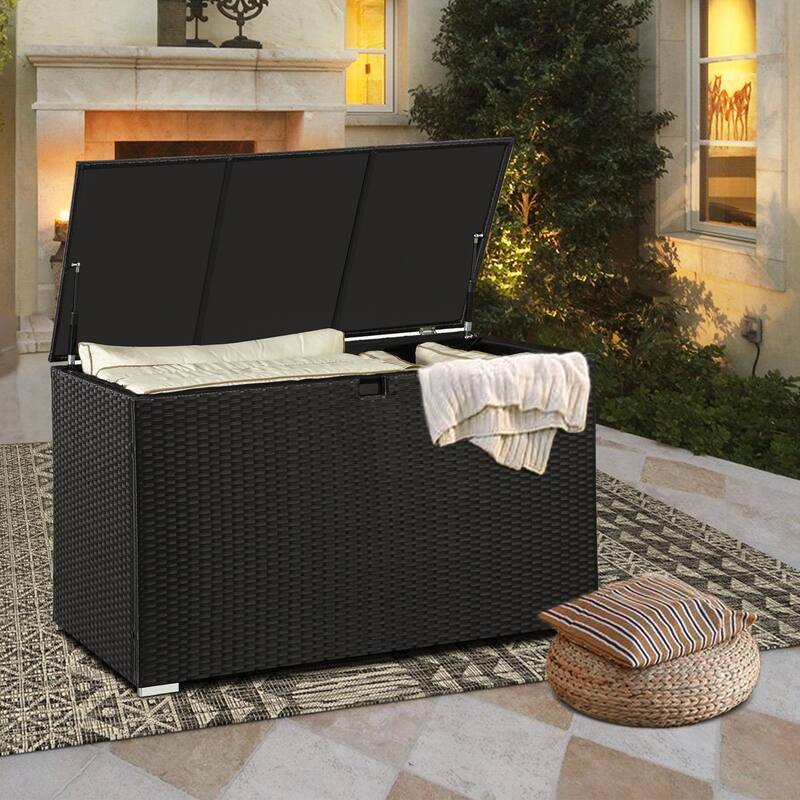 120 Gallon Water Resistant Plastic Deck Storage Container Box - Black