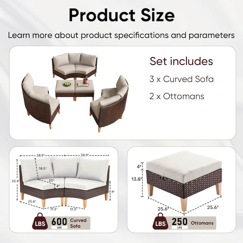 Patio Curved Outdoor Sofa with Ottoman