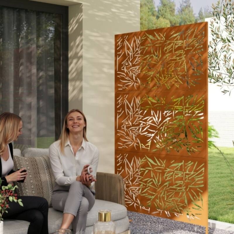 Steel Outdoor Garden Privacy Screen with Trellis and 3 Panels - 48" L x 17.7" W x 78" H