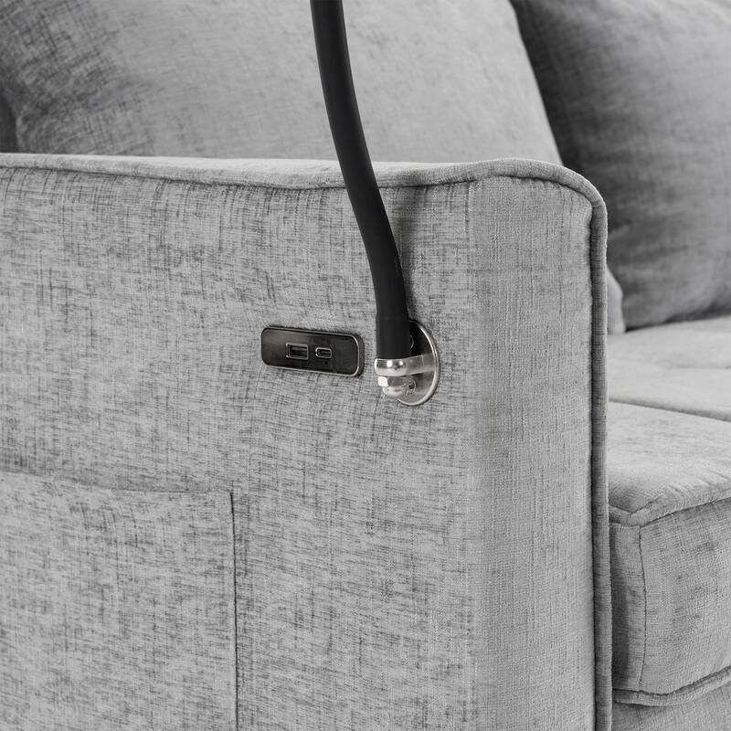 Chenille Luxe Loveseat Sofa Bed with Reversible Backrest, USB Charging, Adjustable Phone Holder by Harper&Bright Designs