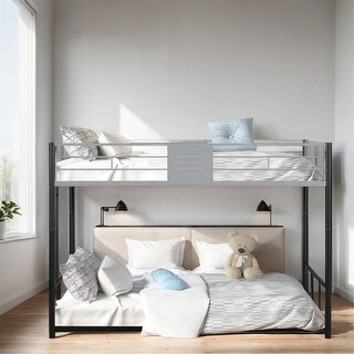 Twin over Twin Metal Bunk Bed w/ Built-in Ladder and Safety Guardrail