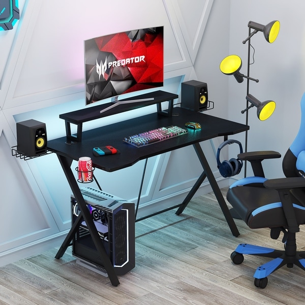 Gaming Desk with Monitor Stand, PC Gaming Table Gamer Computer Desk-Black - Overstock - 33015931