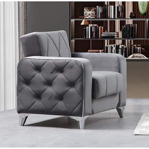 Taylor Modern Velvet Upholstered Tufted Convertible Arm Chair with Storage