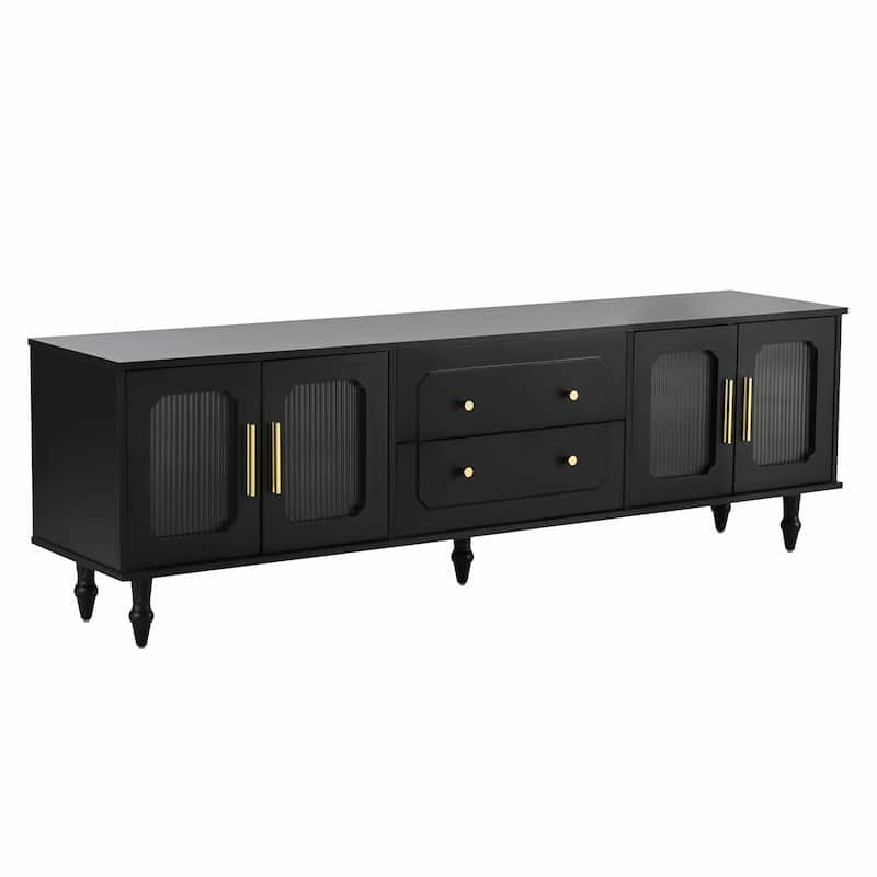Retro TV Stand with Fluted Glass Doors for TVs Up to 78''