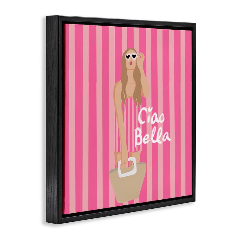 Stupell Pink Striped Glam Girl Framed Floater Canvas Wall Art Design By Chen Alyesh