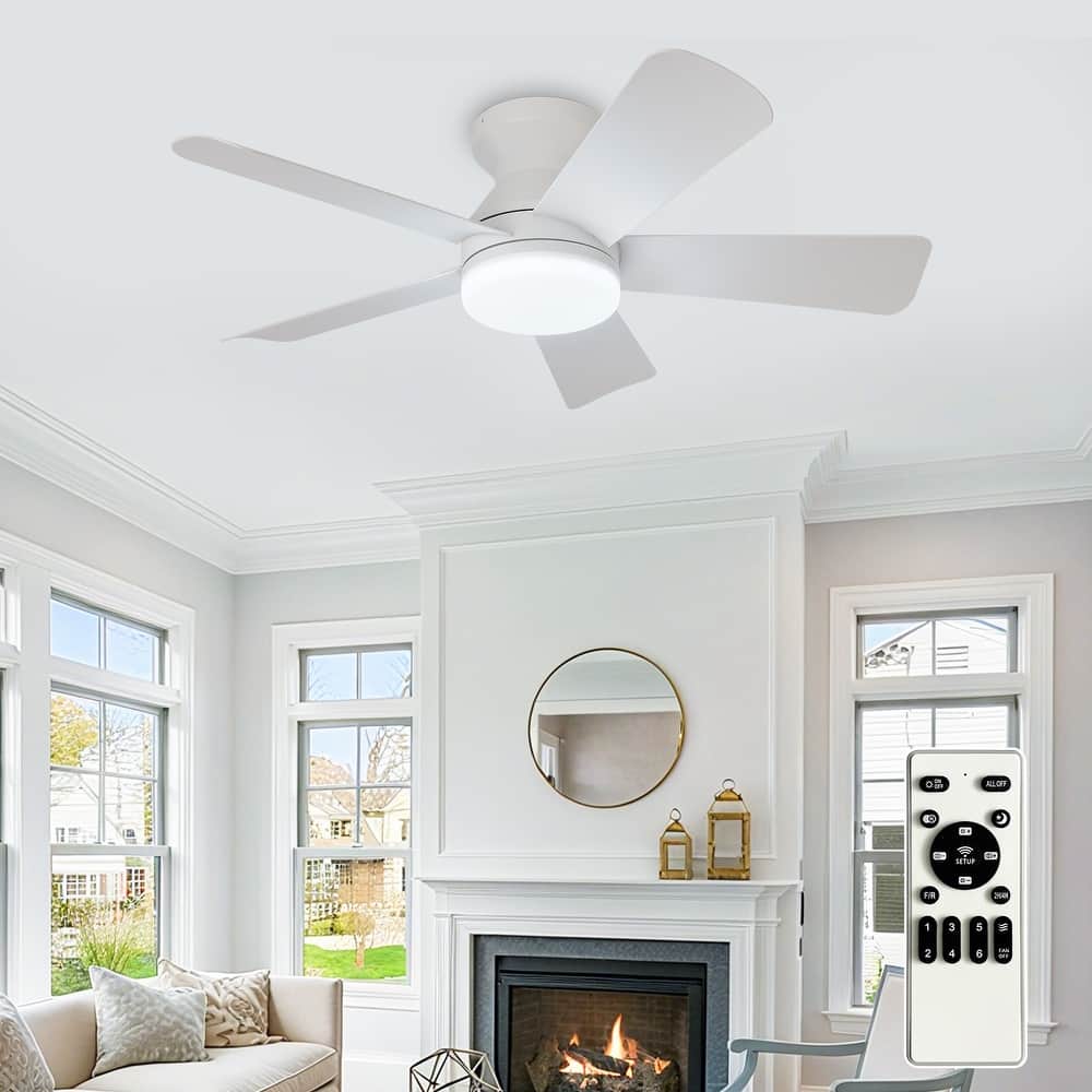 42/35 Inch Low Profile Ceiling Fan with Light: Dimmable, Remote Control, 6-Speed, 5 Blades