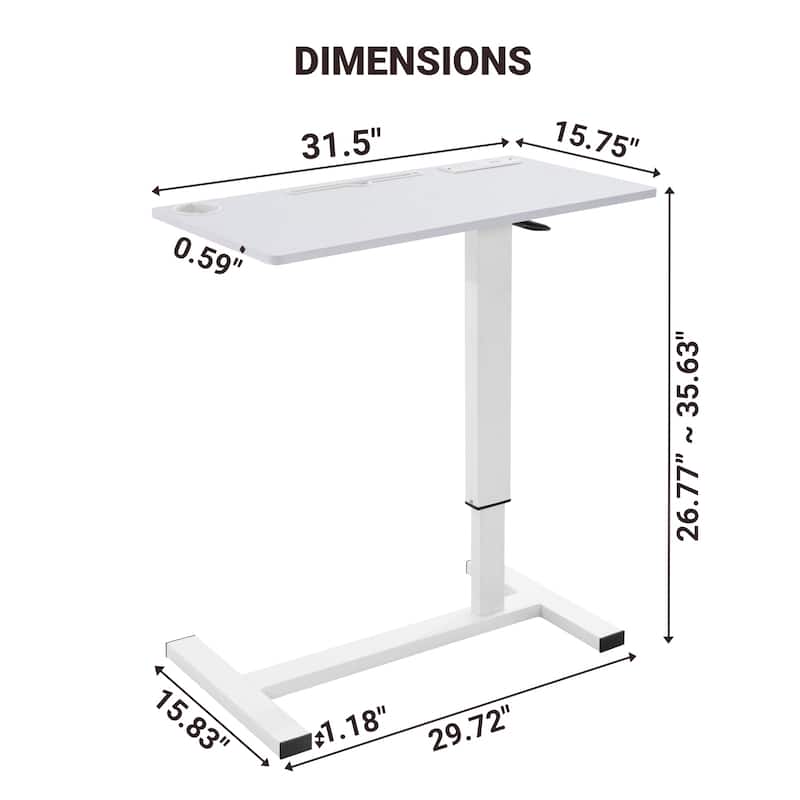 Height-Adjustable Overbed Table with Hidden Casters, Portable Bedside Desk with Tray, Pen Holder, USB & C-Type Ports
