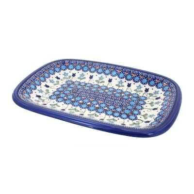 Blue Rose Polish Pottery 119 Vena Small Rectangular Serving Platter