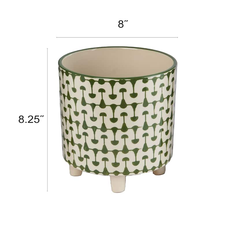 Black & White Round Stoneware Footed Planter