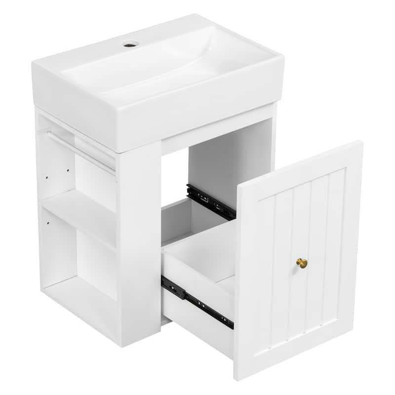 GDF Studio - Lizzar Modern Solid Wood + MDF 20-Inch Bathroom Vanity with Ceramic and Side Shelf
