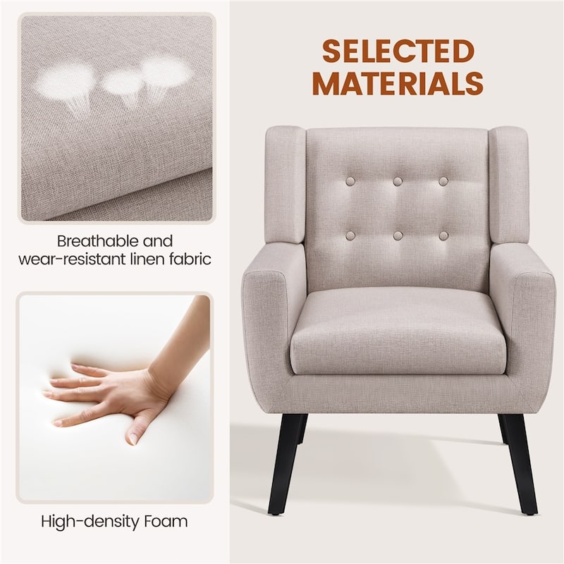 Yaheetech Upholstered Button Tufted Accent Chair with Solid Wood Legs, Beige - 29"×30.5"×35"