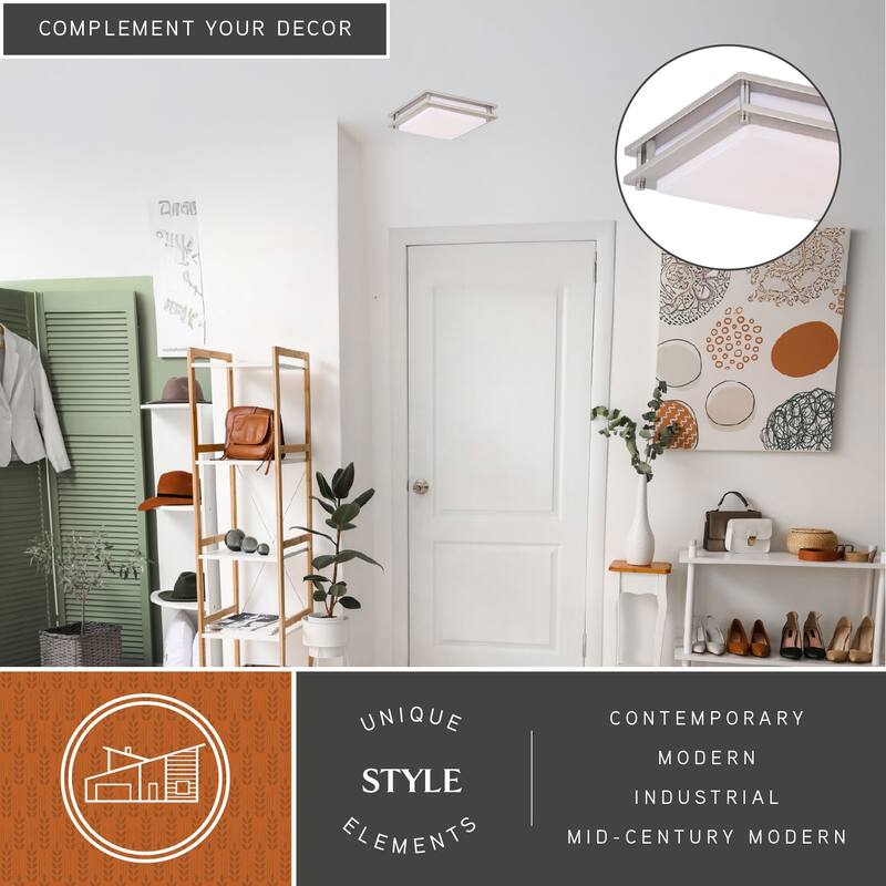 Horizon 12-in W LED Square Satin Nickel Mission Flush Mount Ceiling Light - 12-in W x 3.5-in H x 12-in D