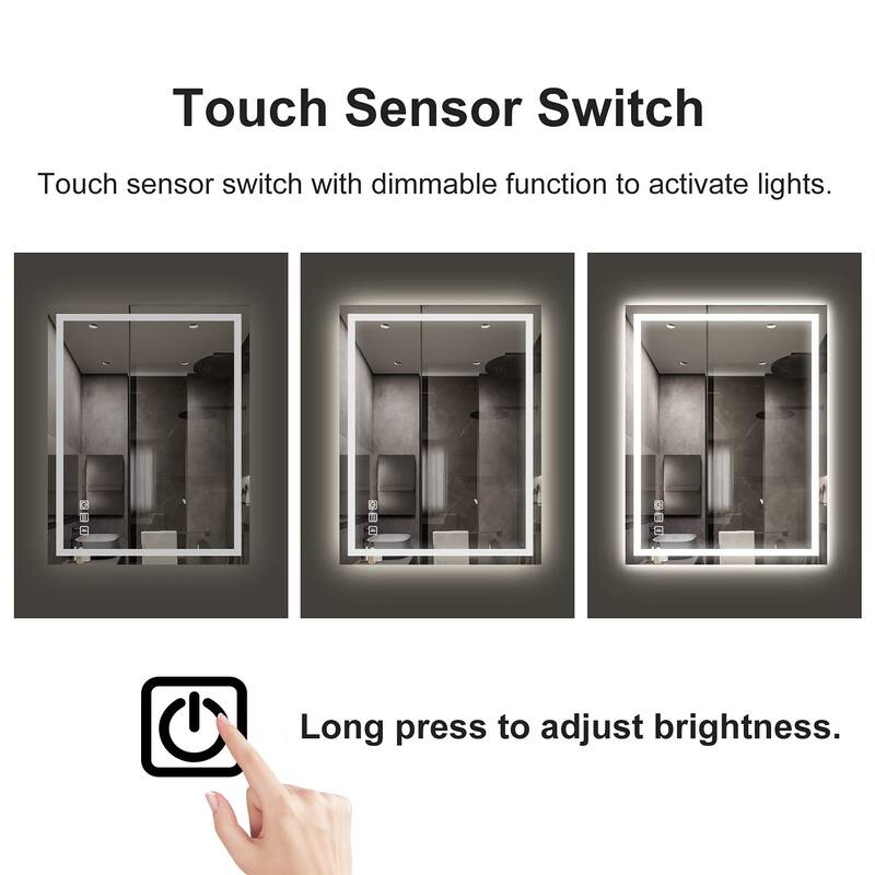 Rectangular Frameless Anti-Fog Multi-functional Wall-Mount LED Bathroom Vanity Mirror