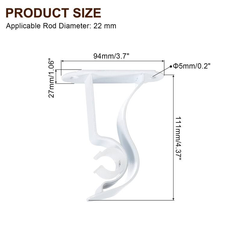 4Pcs Curtain Rod Bracket, Holders for Drapery Rod Home - White - 0.8"