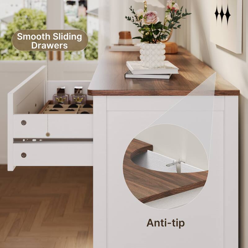 43.3" W 6 Drawer Dresser, Wood Storage Closet Dressers Chest of Drawers for Bedroom