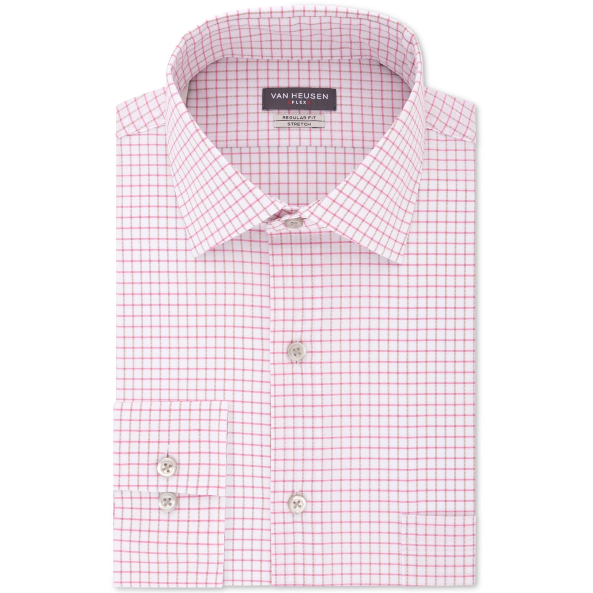 Shop Van Heusen Mens Dress Shirt Checkered Regular Fit Pink Multi Overstock 31316806