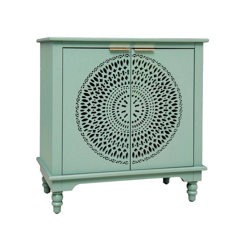 GDFStudio - Manchuria Crest American Style Hollow-Carved Storage Accent Cabinet with 2 Doors