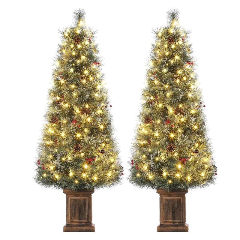 4.5 Ft Artificial Christmas Tree with 108 Warm White LED Lights and Potted Base Holiday Xmas Tree - 2Pcs