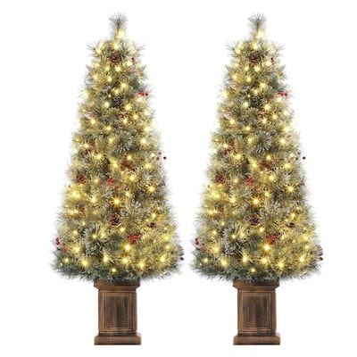 4.5 Ft Artificial Christmas Tree with 108 Warm White LED Lights and Potted Base Holiday Xmas Tree