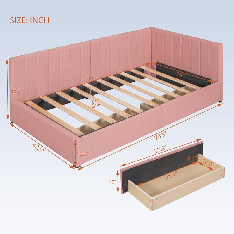 Modern Twin Size Upholstered Daybed with 2 Storage Drawers