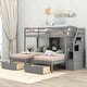preview thumbnail 1 of 13, Triple Bunk Bed with Storage Drawers and Staircase, Grey Grey
