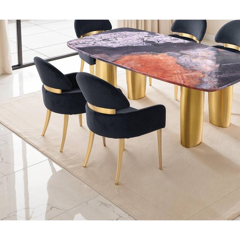 Contemporary 7PC Dining Set Gold Finish Table and Side Chairs