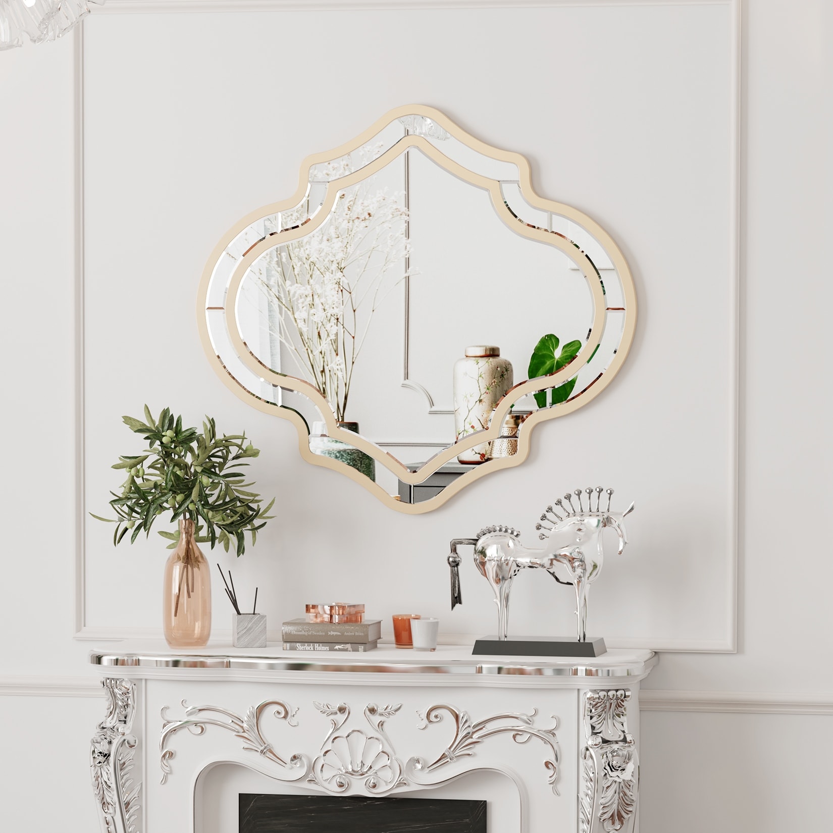 Scalloped Edge Silver Wall Decor Mirror for Hallway, Living Room - 35"x32"x1"