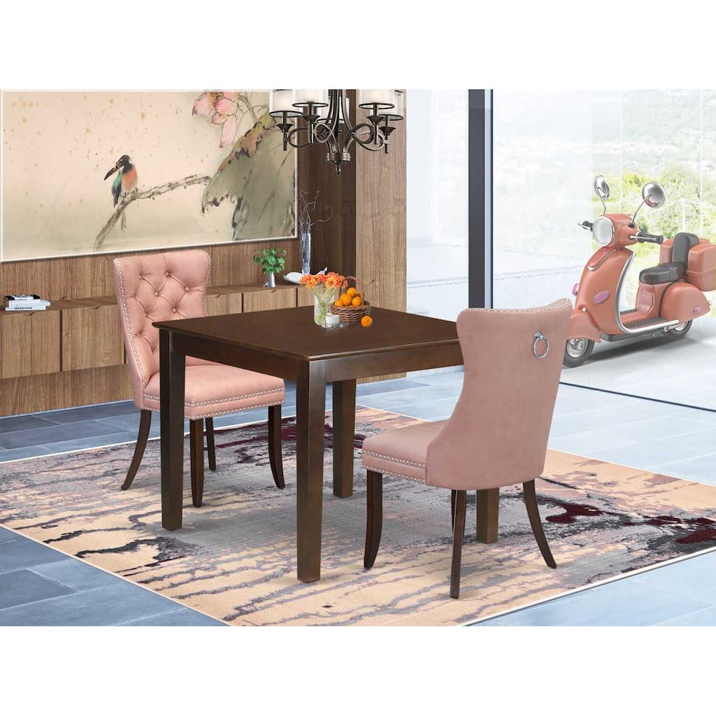 HomeStock 3-Pc Mahogany Finish Square Solid Wood Top Dining Table Set