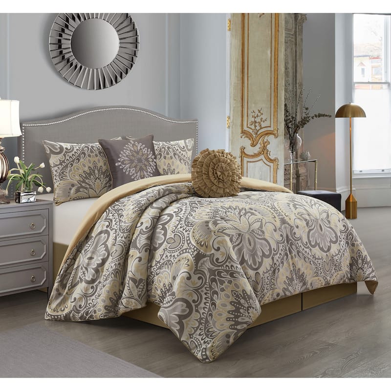 Porch & Den Summerfield Jacquard Medallion 6-piece Comforter Set - Grey/Yellow - California King