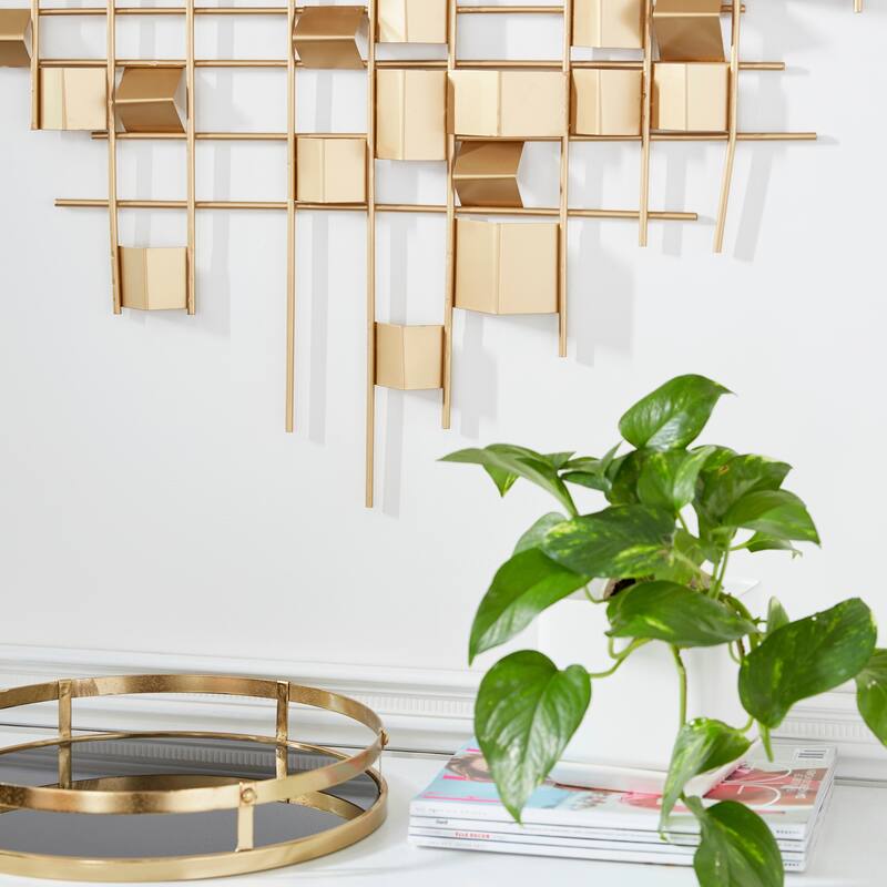 CosmoLiving by Cosmopolitan Gold Metal 3D Folded Stripes Geometric Home Wall Decor