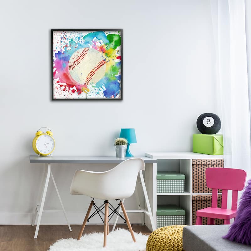 Stupell Colorful Splash Baseball Framed Giclee Art Design By Kim Allen
