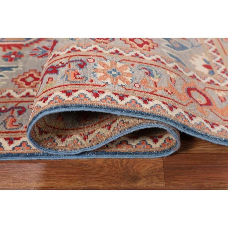 Grey Kazak Area Rug Hand-Knotted Traditional Wool Carpet - 4'10" x 6'6"