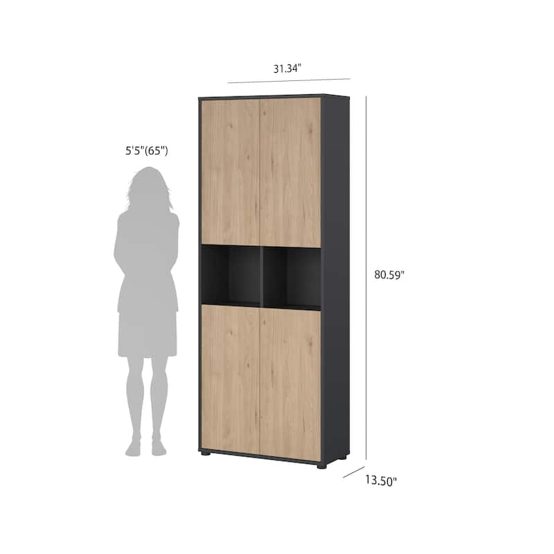 Carson Carrington Sign 6 Shelf Bookcase with 4 Doors, Home Office Storage - 13.5"D x 31.34"W x 80.59"H