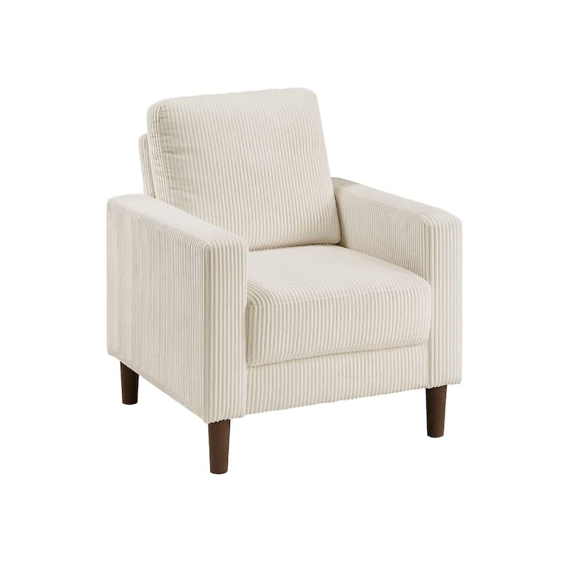 Cey Sofa Armchair, Beige Corduroy Upholstery, Modern Style Brown Legs
