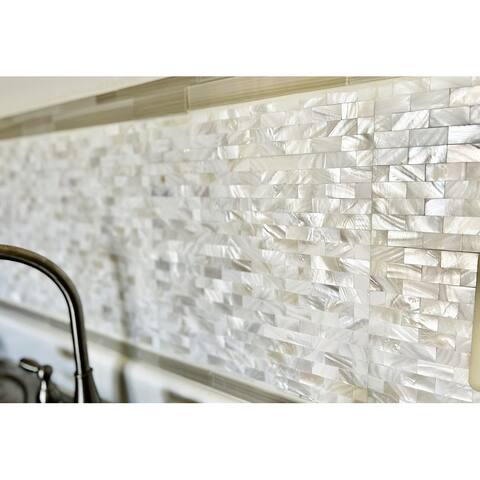Art3d Peel and Stick Mother of Pearl Shell Tile for Kitchen Backsplash/Bathroom White Rectangle Seamless 6-Pack