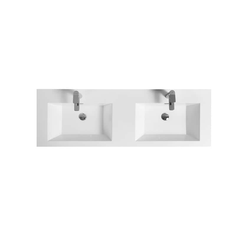 ABRUZZO 60" Floating Bathroom Double Vanity with Integrated Resin Top 2 Basins 2 Cabinets 2 Soft Close Drawers Full Assembly