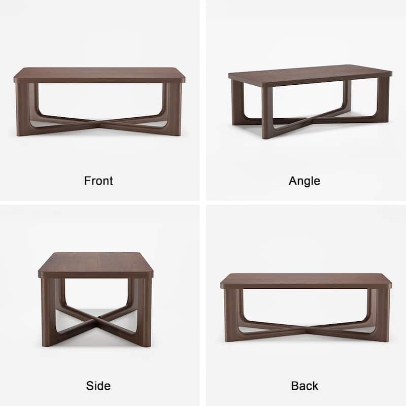 Modern Coffee Table Farmhouse Solid Wood Coffee Table with Cross Sturdy Legs Center Table for Home Office Living Room
