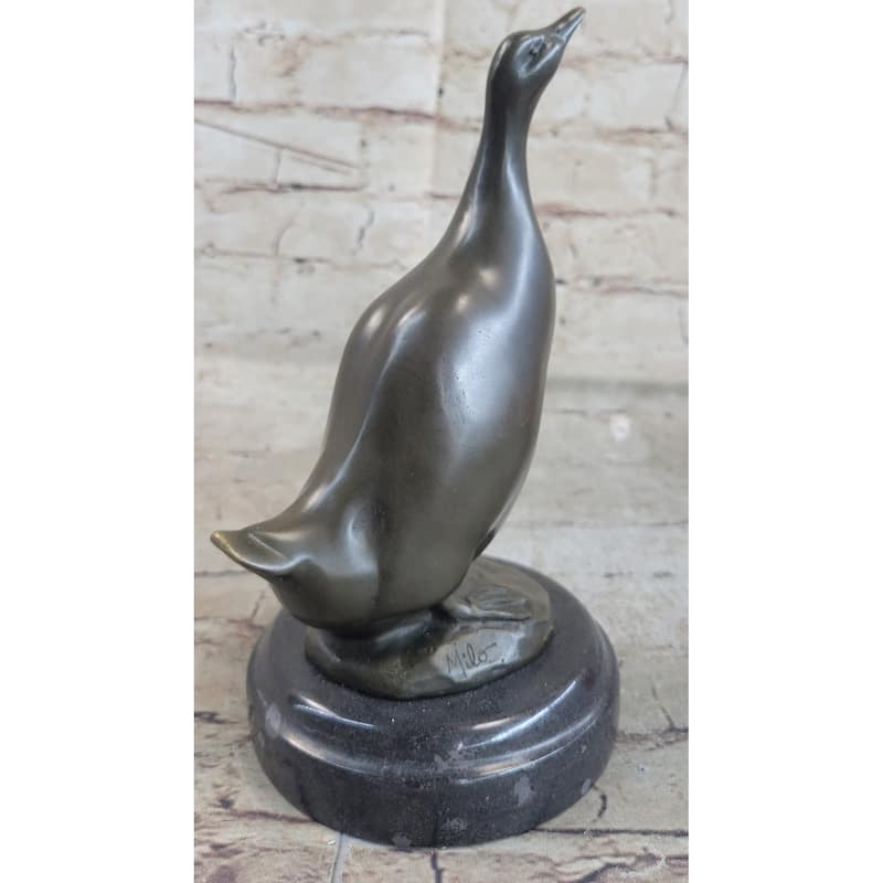 Duck Bird Water Fowl Bronze Sculpture Statue Decor On Marble Base
