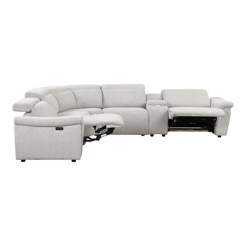 Furniture of America Loungi Modern Light Grey Chenille Power Recliner Sectional with Console and USB Ports