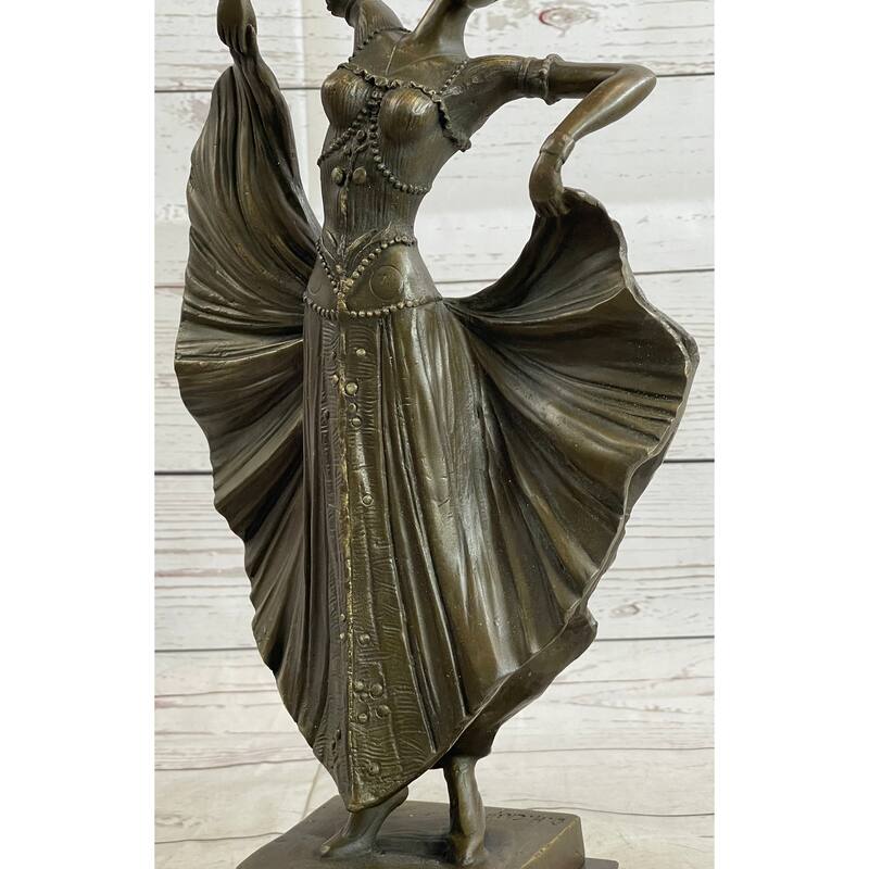 Art Deco Chiparus French Dancer Performer Early 20Th Century Fashion Bronze Statue 15 Inches X 9 Inches
