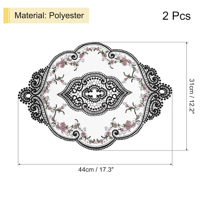 2Pack 12x17in Retro Lace Placemat Oval French Crochet Doilies Coasters - 12x17-in - Black