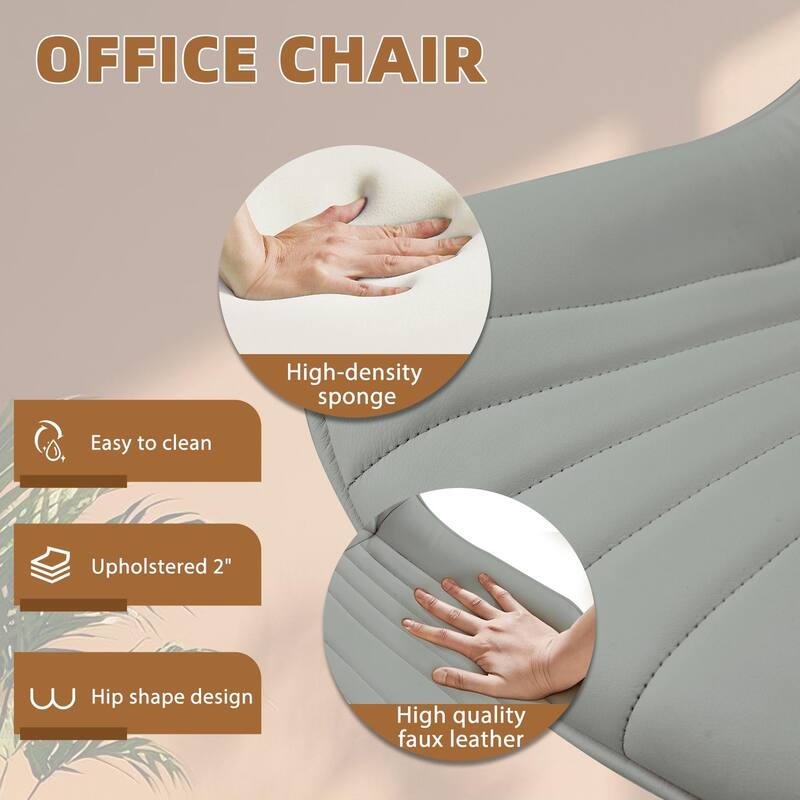 EROMMY Armless Office Chair with Wheels, Adjustable Swivel Modern Faux Leather Vanity Chair with Backrest, Ergonomic Rocking