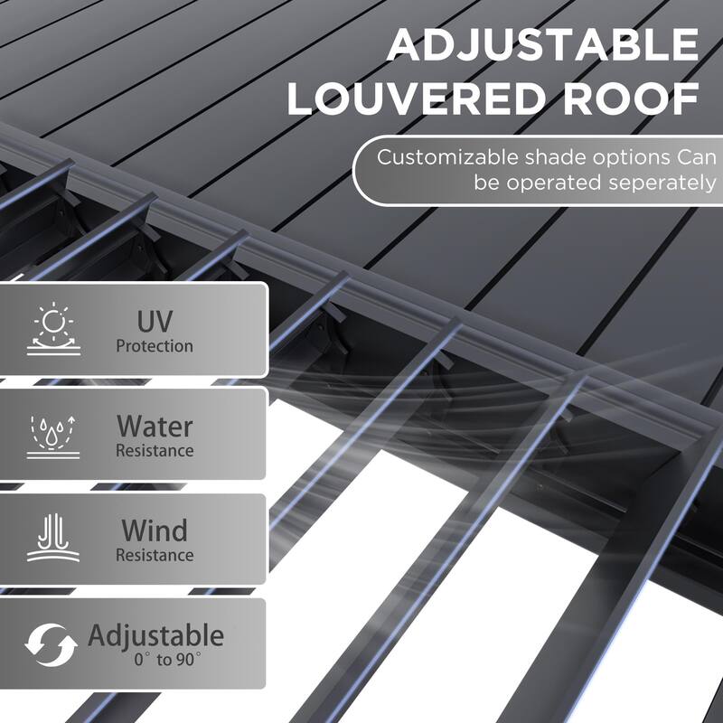 EROMMY Outdoor Louvered Pergola 10'×18', Aluminum Pergola with Adjustable Rainproof Roof, Modern Hardtop Gazebo
