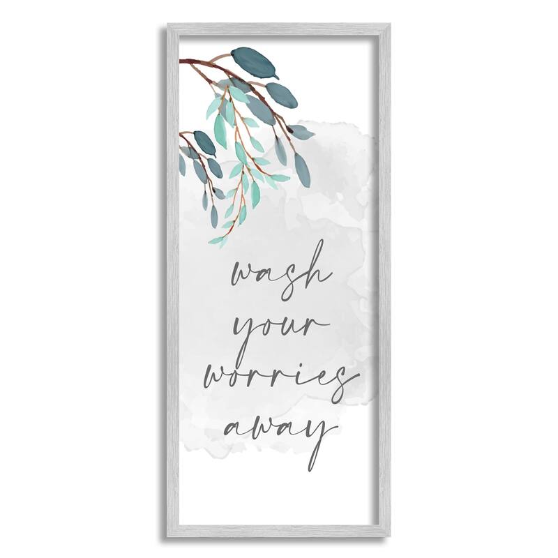 Stupell Wash Your Worries Away Bathroom Phrase Blue Tree Branches Framed Wall Art