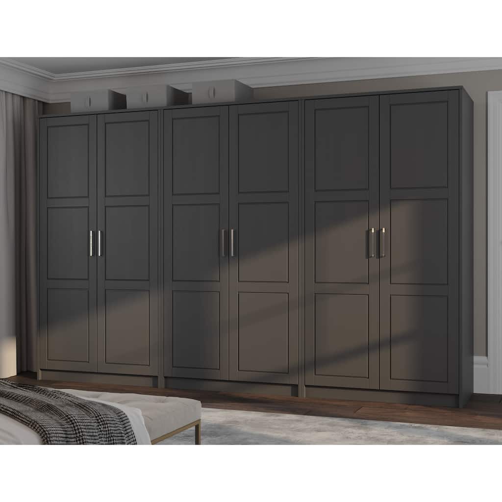 100% Solid Wood Modular Wardrobe Armoire, 6-Door Closet Storage Cabinet, Urban Collection, Palace Imports