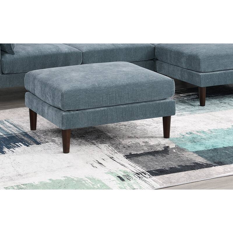 Beautiful Ottoman Morgan Fabric 1pc Ottoman Soft Cushion Wood Legs Living Room Furniture - Grayish