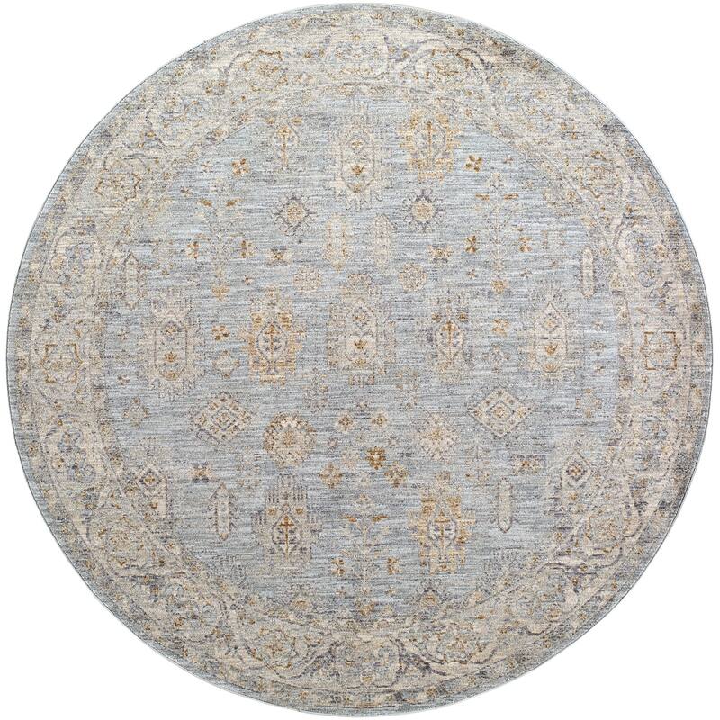 Livabliss Traditional Avant Garde Medallion Area Rug - 6'7" x 6'7" Round - Pale Blue