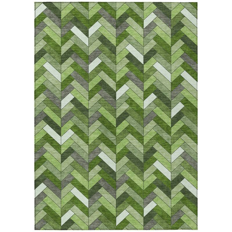 Machine Washable Indoor/ Outdoor Modern Chevron Chantille Rug